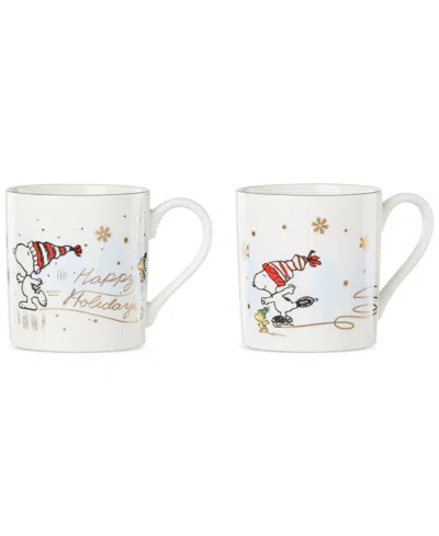 Lenox Peanuts Snoopy Skating Mugs, Set Of 2, Exclusively At Macy's In Ivory