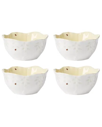 Lenox Set Of 4 Butterfly Meadow Floral Dessert Bowls In White