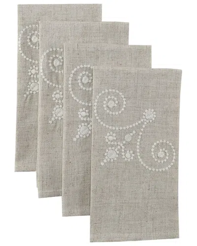 Lenox Set Of 4 French Perle Linen Embroidered Napkins In Gray