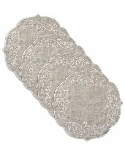 Lenox Set Of 4 French Perle Linen Embroidered Round Placemats In White