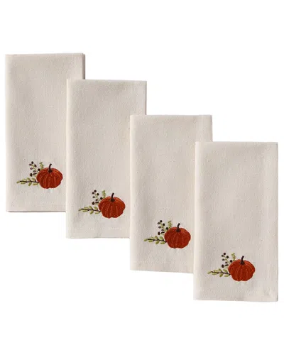 Lenox Set Of 4 Harvest Pumpkins Embroidered Napkins In White