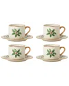 Lenox Set Of 4 Holiday Espresso Cup & Saucers In White