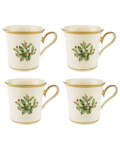 Lenox Set Of 4 Holiday Mugs In White