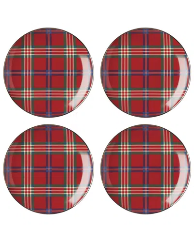 Lenox Set Of 4 Holiday Red Tartan Accent Plates