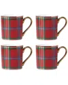 Lenox Set Of 4 Holiday Red Tartan Mugs In Red