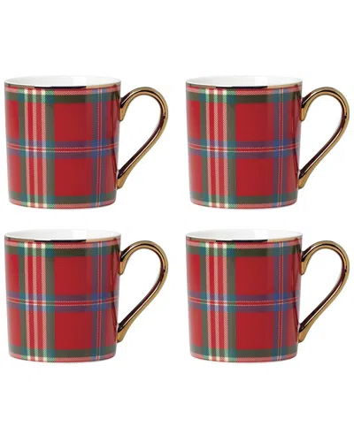 Lenox Set Of 4 Holiday Red Tartan Mugs