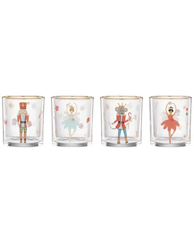 Lenox Set Of 4 Nutcracker Ballet Double Old Fashioned Glasses In Transparent