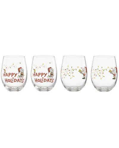 Lenox Set Of 4 Snoopy Christmas Glass Tumblers In Neutral