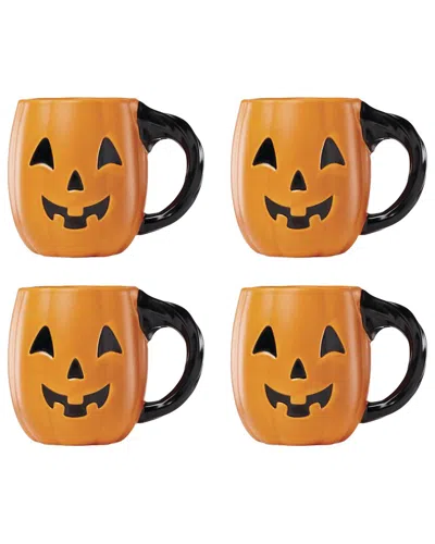 Lenox Set Of 4 Vintage Halloween Figural Pumpkin Mugs In Brown