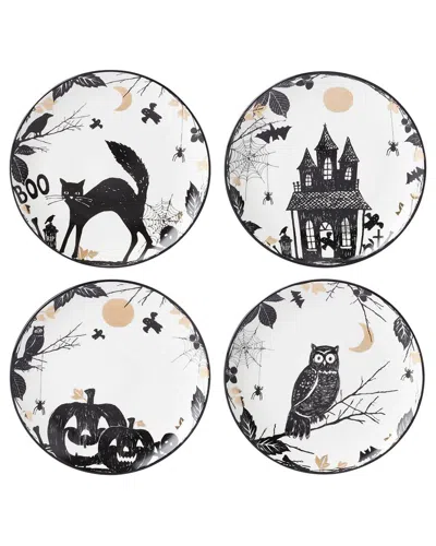 Lenox Set Of 4 Vintage Halloween Haunted Accent Plates In White