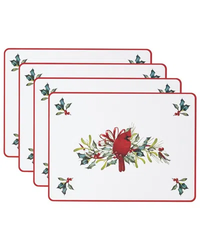 Lenox Set Of 4 Winter Greetings Cardinal Cork Placemats In White