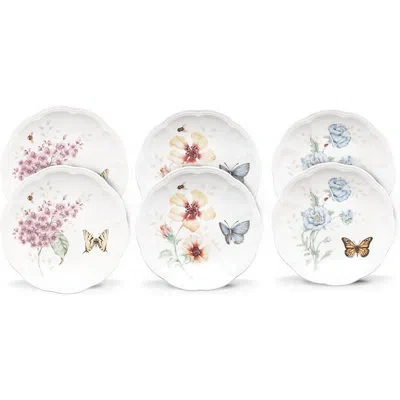 Lenox Set Of 6  Butterfly Meadow Tidbit Plates In White
