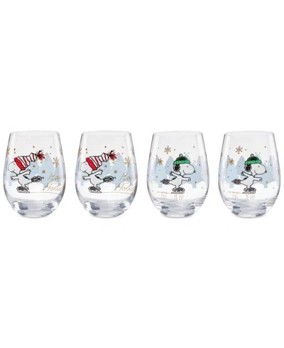 Lenox Snoopy Skating Christmas Tumblers, Set Of 4 In Transparent