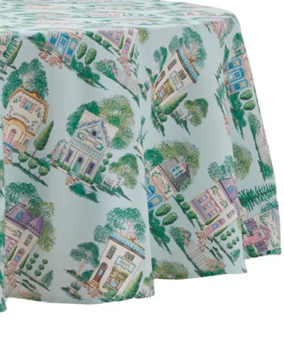 Lenox Spice Village Cottage Design Round Tablecloth, 70" In Blue