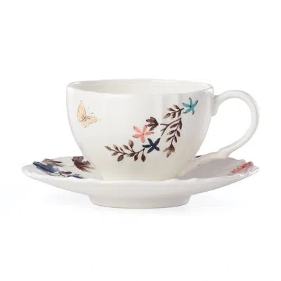 Lenox Sprig And Vine 2 Piece Teacup & Saucer Set In Blue;brown;white