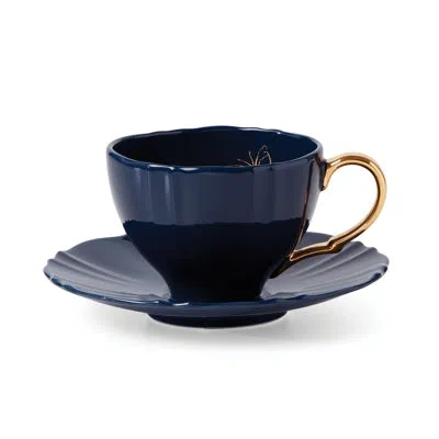 Lenox Sprig And Vine Teacup & Saucer In Blue;gold