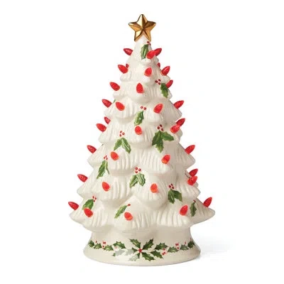Lenox Treasured Traditions Holiday Red Bulbs Light-up Tree Figurine In Green;gold;red