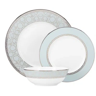 Lenox Westmore Bone China 3 Piece Place Setting, Service For 1 In Light Blue;white,platinum