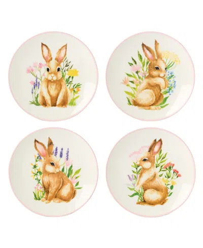 Lenox Wicker Creek Bunny Accent Plates, Set Of 4 In White