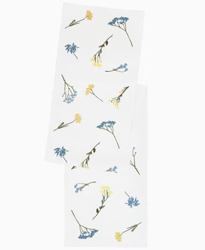 Lenox Wildflowers All-over Embroidered Runner, 14" X 90" In Blue,white