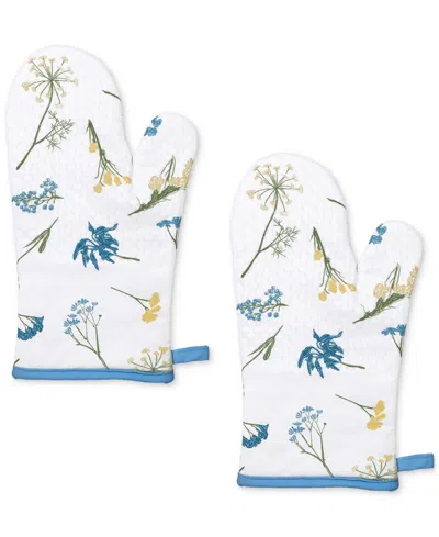 Lenox Wildflowers All-over Oven Mitts, Set Of 2 In Blue,white
