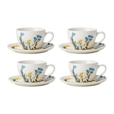 Lenox Wildflowers Tea Cup & Saucer, Set Of 4 In White,blue,yellow,green
