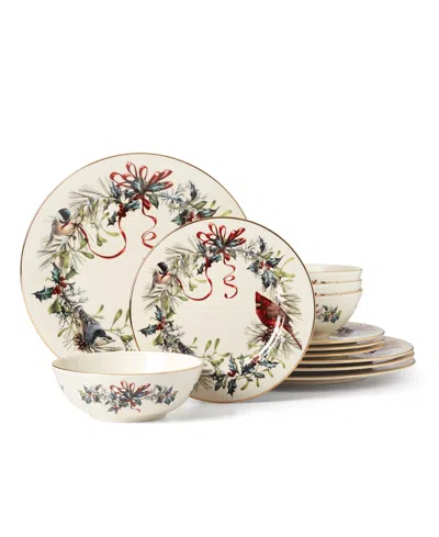Lenox Winter Greetings 12 Pc. Dinnerware Set, Service For 4 In Red Green And Ivory