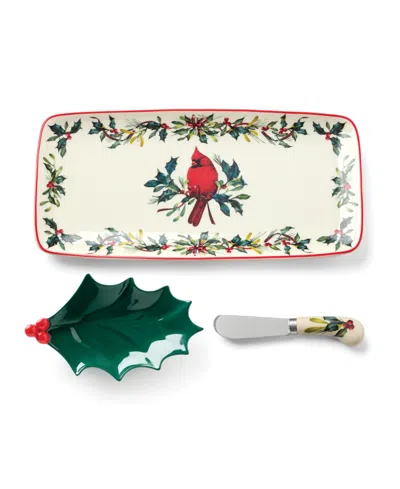 Lenox Winter Greetings 3-piece Tray And Spreader Set In Black