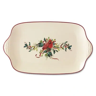 Lenox Winter Greetings Platter In Red;ivory
