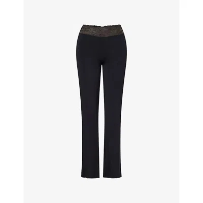 L.e.n.y. Womens Jet Black Lace Trim Jersey Trousers