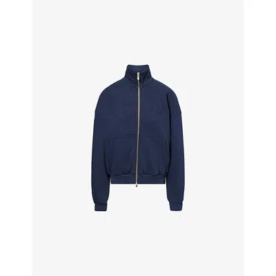 L.e.n.y. Womens Midnight Blue French Terry Funnel-neck Zip-up Cotton Jumper