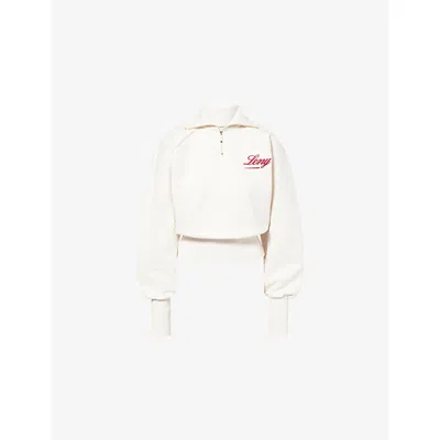L.e.n.y. Womens Pearl 90's Cropped Quarter-zip Cotton-blend Jumper Xs In White