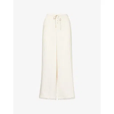 L.e.n.y. Womens Pearl Nunu Lace-trimmed Woven Trousers In White