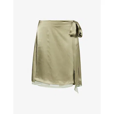 L.e.n.y. Womens Sage Green Romance Silk Midi Skirt