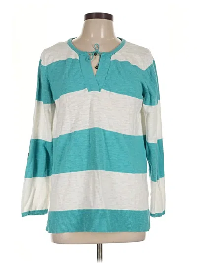 Pre-owned Leo & Nicole Long Sleeve Top Teal Keyhole Neckline Tops