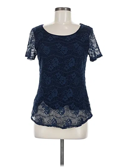 Pre-owned Leo & Nicole Short Sleeve Top Blue Scoop Neck Tops