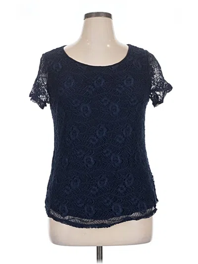 Pre-owned Leo & Nicole Short Sleeve Top Blue Scoop Neck Tops