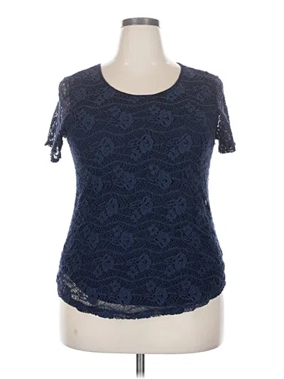 Pre-owned Leo & Nicole Short Sleeve Top Blue Scoop Neck Tops