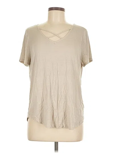 Pre-owned Leo & Nicole Short Sleeve Top Tan V-neck Tops