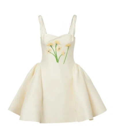 Leo Ariel Embellished Wool And Silk Minidress In Neutral
