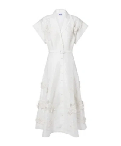 Leo Aubrey Floral-appliqué Linen-blend Shirt Dress In White