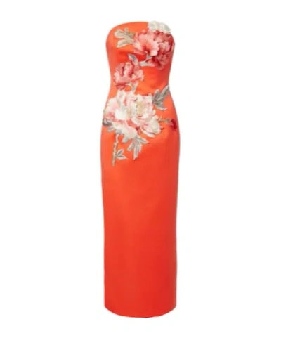Leo Ava Floral-appliqué Satin Corset Gown In Red