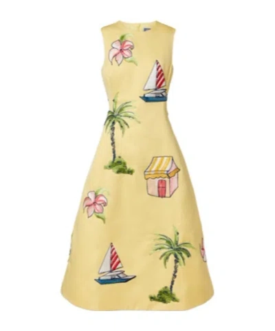 Leo Beaded Patch-appliqué Midi Dress In Yellow
