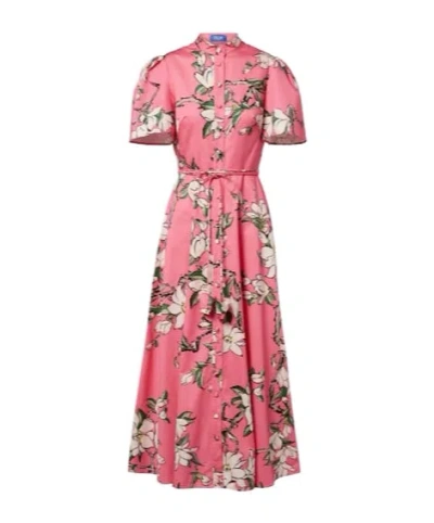 Leo Bianca Floral Cotton Shirt Dress In Pink