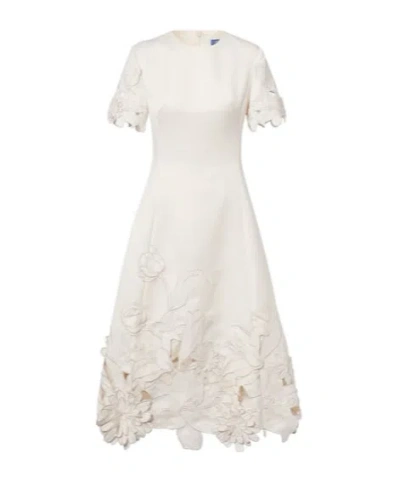 Leo Caroline Floral-appliqué Midi Dress In Neutral