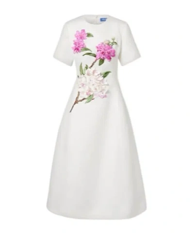 Leo Caroline Floral-appliqué Midi Dress In White