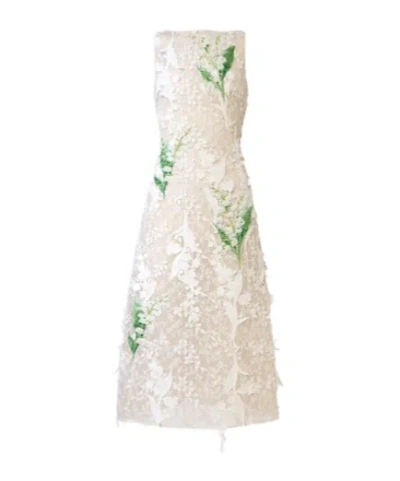 Leo C Beaded Floral-appliqué Lace Dress In Neutral