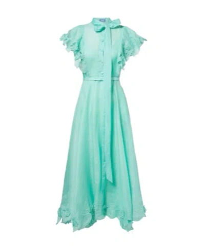 Leo Elsie Tie-neck Linen And Silk Maxi Dress In Green