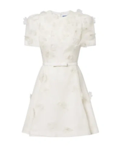 Leo Elyse Floral-appliqué Linen And Silk Minidress In White