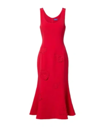 Leo Emily Floral-appliqué Midi Dress In Red